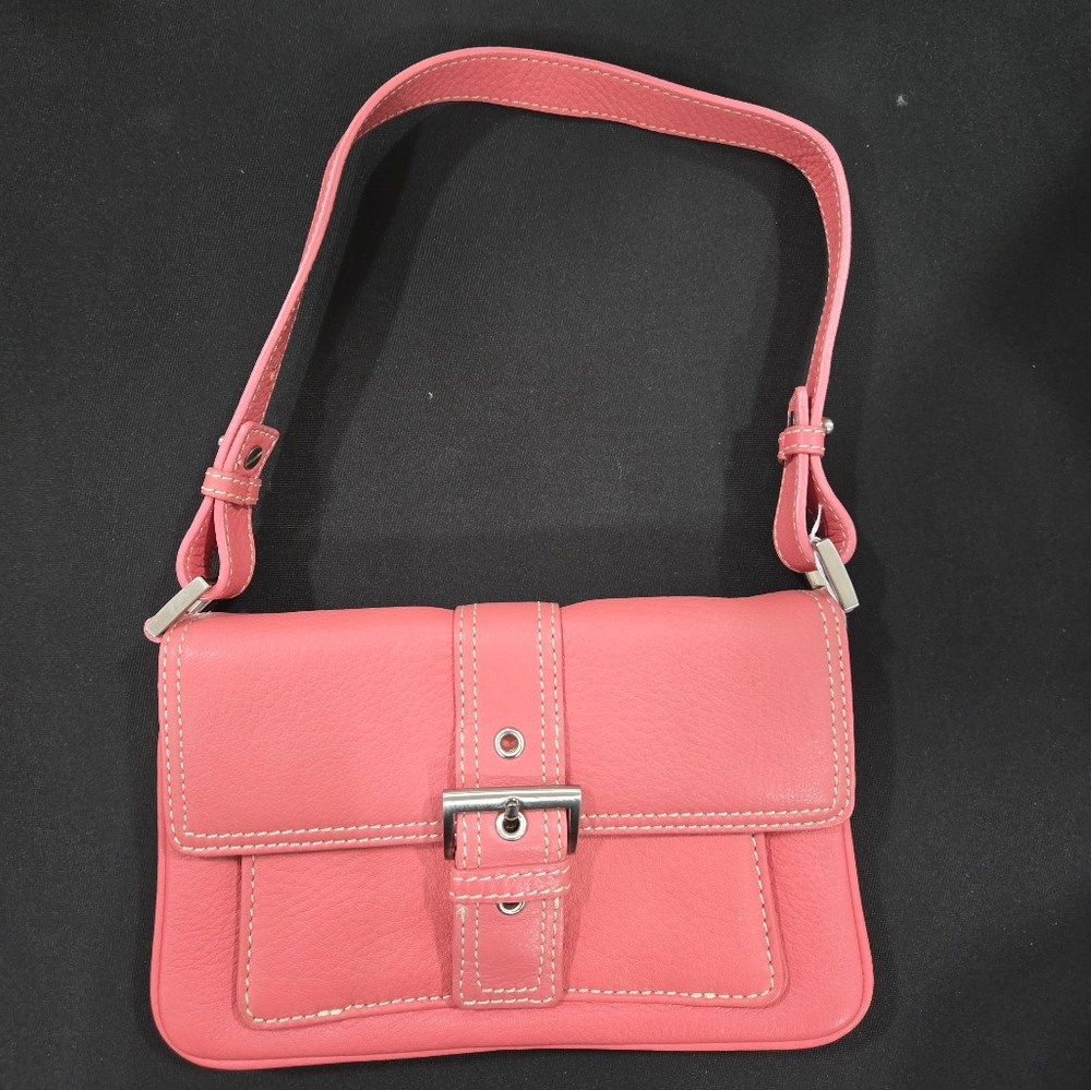 Talbots Small Coral Pink, Silver Bucklr Leather Handbag